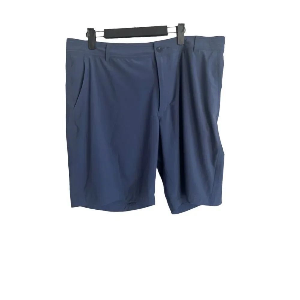 Columbia Mens Blue Zip Fly Flat Front Regular Fit Chino Short Size 38/10